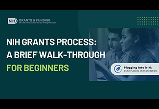 A graphic that reads: NIH Grants Process: A Brief Walk-Through for Beginners