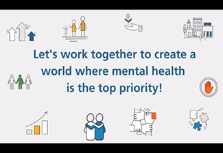 A graphic that reads: Let's work together to create a world where mental health is a top priority!