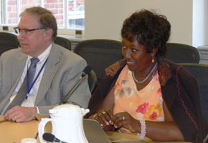 NIH Deputy Director Dr Lawrence Tabak left and Rwanda Minister of Health Dr Agnes Binagwaho right seated at conference table