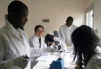 Dr. Anna Babakhanyan works with fellow researchers in the lab