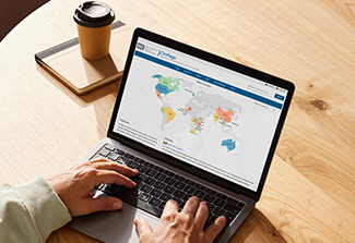 This page features a screenshot of the ClinReqs website that shows how users can filter topic areas and view up to four countries in a side-by-side comparison.