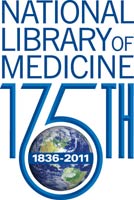 Logo: National Library of Medicine 175th, image of earth with text 1836-2011