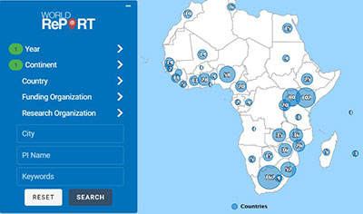 Screenshot of World Report research awards on the African continent.