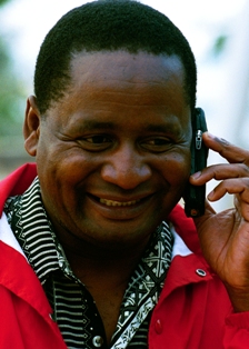 A man from Mozambique talking on his cell phone.
