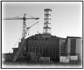 a black and white photo of Chernobyl